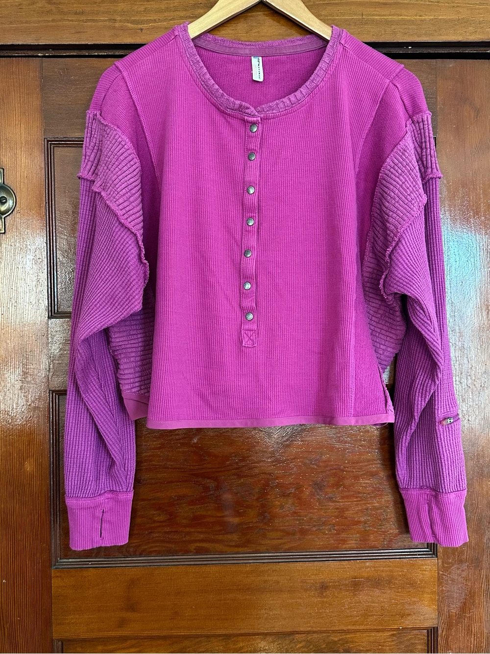 Free People Movement Purple Back To Me Layer Cropped Henley Shirt Top Sz Small